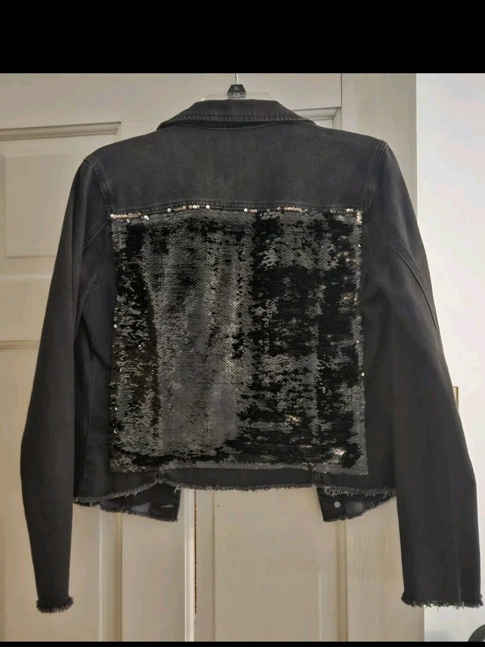 Women's Black Sequin-Back Denim Jacket